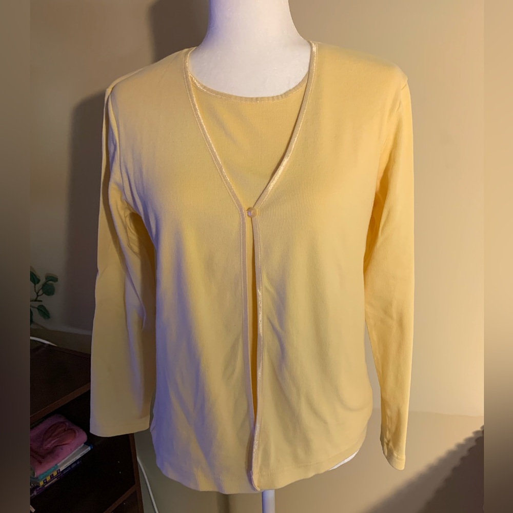 EUC Sweater: Layered-Look, Lemony, Jewel Neck, Lightweight Sweater